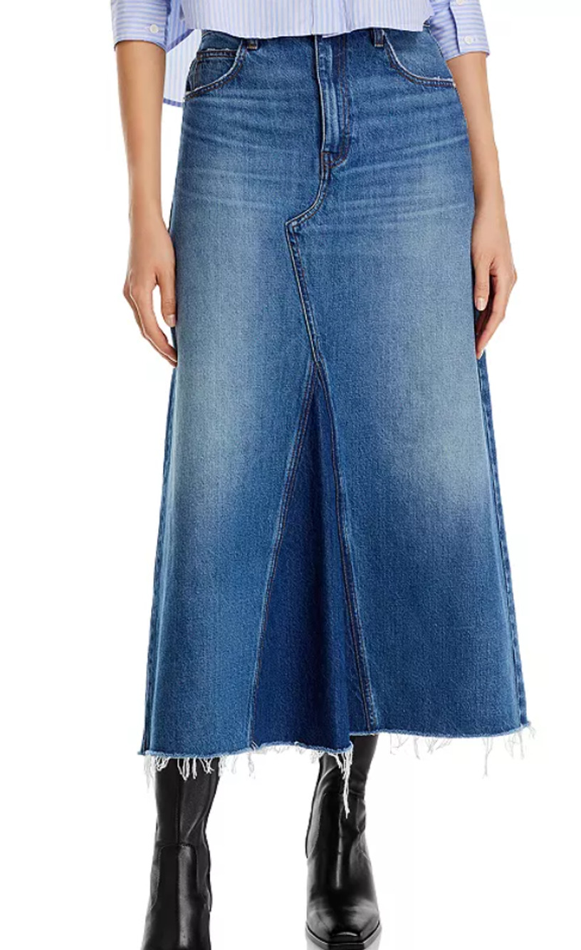 FRAME DENIM WOMENS SIZE 24 DOROTHY JEAN FRAYED HEM MIDI SKIRT BLUE NEW